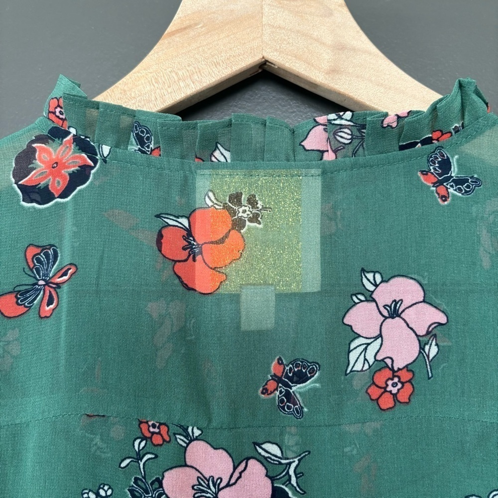 Modcloth « Oh Say Can Museum » Green Butterfly Floral Print A Line Dress Size M - Picture 9 of 13